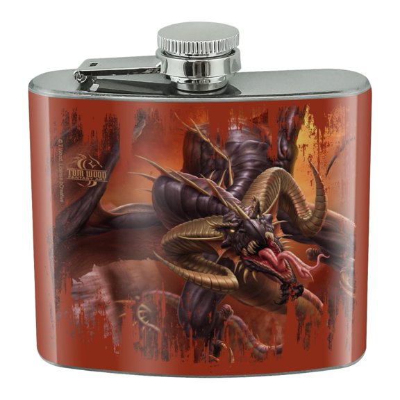 Fast Flying Dragon Coming At You Fantasy Stainless Steel 5oz Hip Drink Kidney Flask