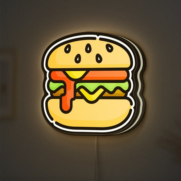 Fast Food Burger 3D Novelty Light Box, Burger Lamp Decor for Cafes, Restaurants and Takeaway Lovers (Height 12 inch, 30cm)