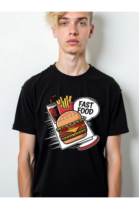Fast Food Burger T-Shirt Men t shirt black graphic graphic tees Unique designs, summer prints Hip-hop street style Retro Unisex Shirt Cotton tshirts
