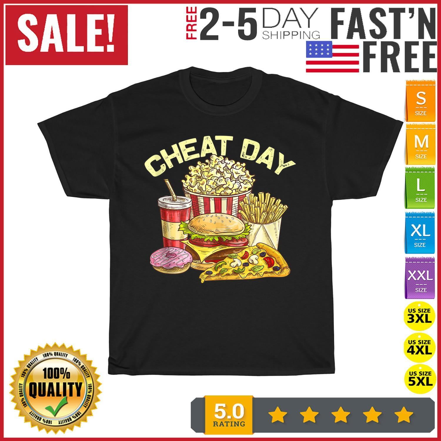 Fast Food Carbs Burger Pizza Soda Donut Fitness Cheat Day T Shirt Men