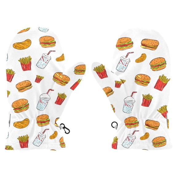 Fast Food Cartoon Cold Weather Mittens Cozy Gloves with Adjustable Fit Perfect for Outdoor Fun