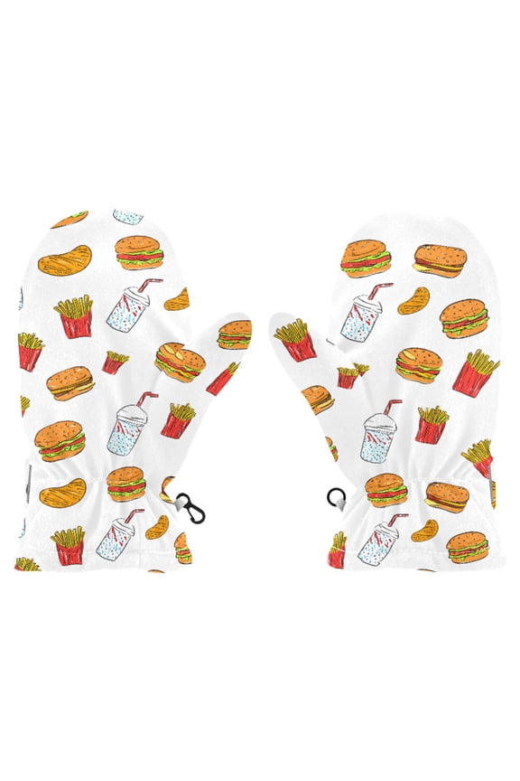 Fast Food Cartoon Cold Weather Mittens Cozy Gloves with Adjustable Fit Perfect for Outdoor Fun