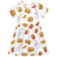 thumbnail image 1 of Fast Food Cartoon Girls Short Sleeve Dress A Line Sun Protection Breathable Comfort Sundress 3T, 1 of 8