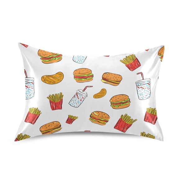Fast Food Cartoon Pillowcase King Size Luxury Silky Soft Wrinkle Resistant Envelope Closure 40x20in