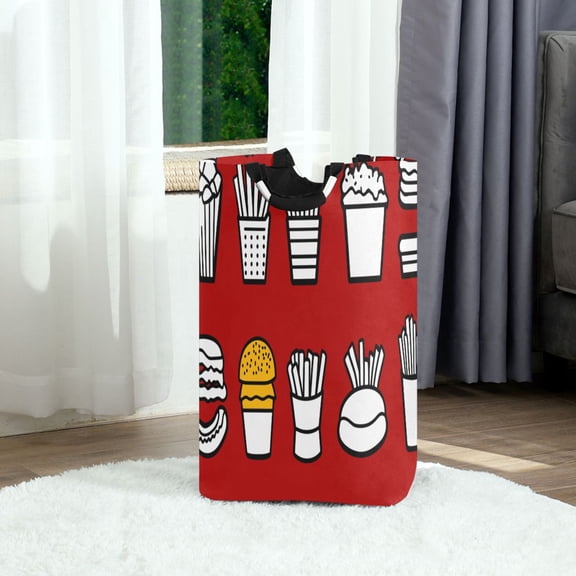 Fast Food Collection Pattern Foldable Laundry Hamper 12.6x11x22.7in with Handles for Bathroom Bedroom Storage