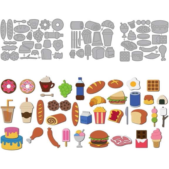 Fast Food Dessert Die Cuts for Card Making Milk Tea Cake Metal Cutting Dies Food Snacks Theme Embossing Cutting Stencil for Scrapbooking Craft Paper Birthday Card Gift Decoration
