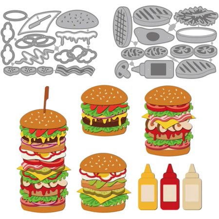 Fast Food Hamburger Food Metal Cutting Dies Tomato Paste Salad Dressing Honey Sauce Carbon Steel Stencils for Handmade Card Making Stencils Festivals Scrapbooking Album Paper Craft Template Clear