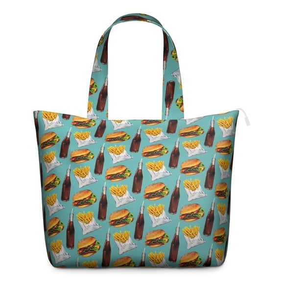 Fast Food Junk Food Themed Weekender Bag Lightweight Travel Tote with Burger Breakfast Artwork, Multipurpose Large Capacity Bag for Foodie Lovers Business Travel