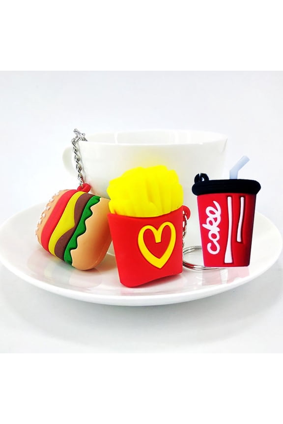 Fast Food Keychain Charm Set - Burger, Fries, and Drink - Miniature Delights for Food Enthusiasts 3 Pcs