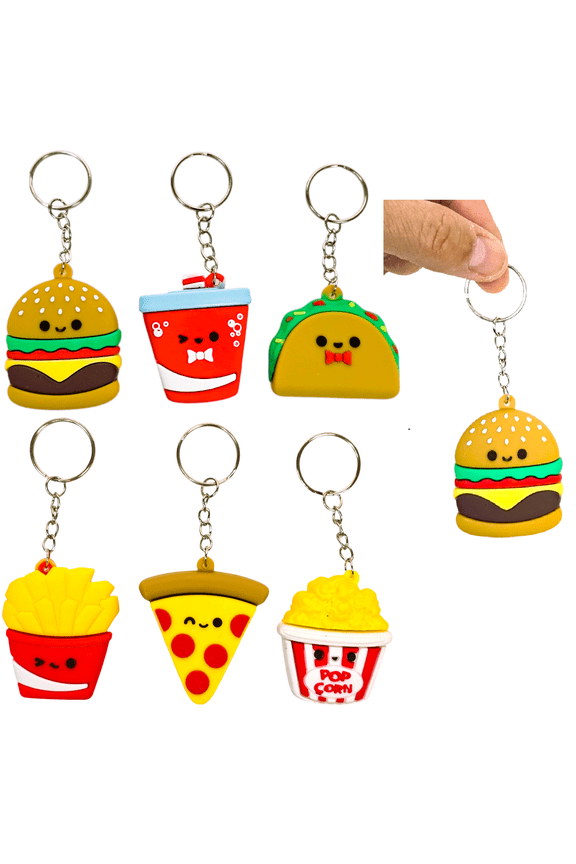 Fast Food Keychains 2.25 Inch Miniature Foodie Key Chains (24 Pack) Pizza, Pop