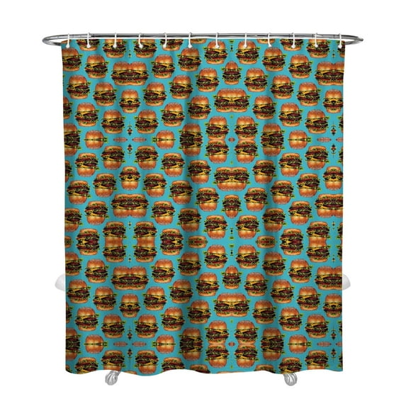 Fast Food Lovers Shower Curtain - Waterproof Polyester Fabric with Rustproof Grommets - Junk Food & Sandwich Print Hotel Style Bath Curtain Includes Hooks (72x84 Inch)