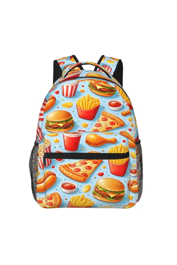 Fast Food Pattern Backpack Lightweight Travel Bag for Men and Women