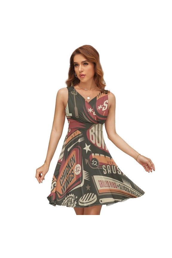 Fast Food Restaurant Menu Sundress Sleeveless Dress Summer Women Clothes Dress for Women Dresses