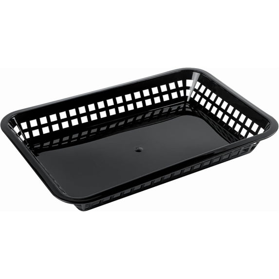 Fast Food Serving Baskets 10 Pack Of 11.8 x 8.47 Inch Rectangular Plastic Bread Fry Deli Baskets Reusable Microwavable Dishwashable Black Serving Trays For Rolls Sandwiches Burgers