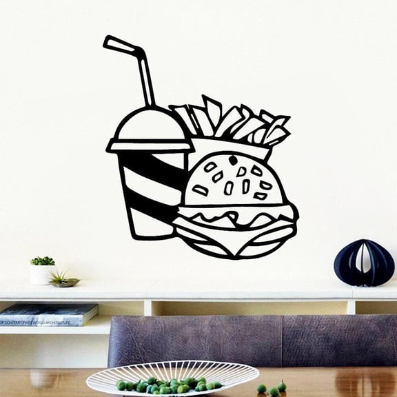 Fast Food Store Sign Hamburger Wallpaper Decorative Wall Sticker For Kitchen Room Art Decals Vinyl Mural Restaurant logo 28x32cm