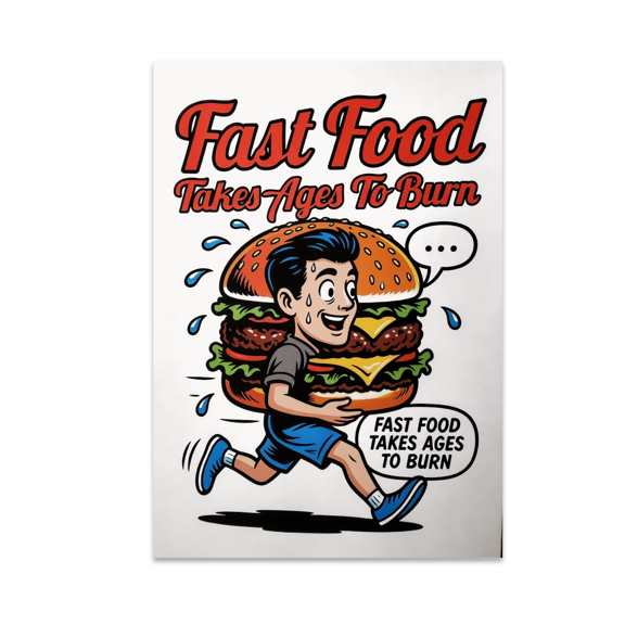 Fast Food Takes Ages To Burn - Healthy Meal Planning Humor - 13x19 Poster Print