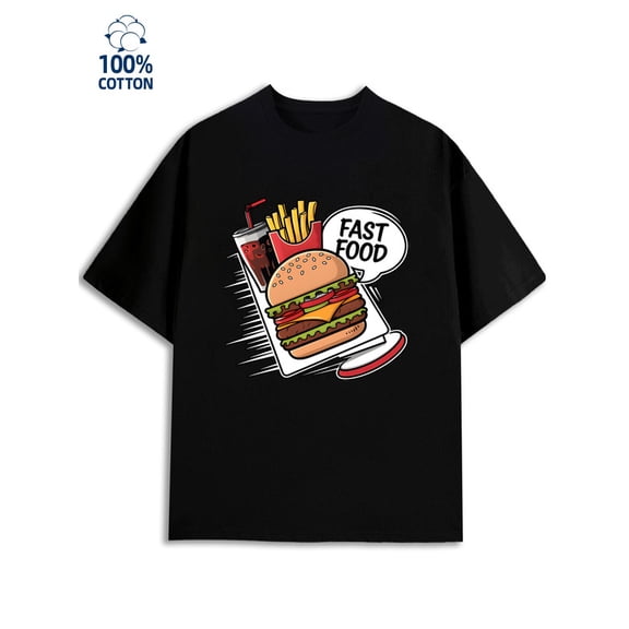 Fast Food Tee mens 180G 100% Cotton black Casual Unisex Shirt Cotton tshirts Basic Unisex Shirt Short Sleeve tshirts Funny Unisex Shirt Crewneck tshirts Retro Unisex Shirt Graphic tshirts