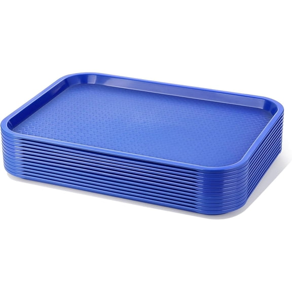 Fast Food Tray Set  12-Pack, Blue, 12 by 16 Inch, Textured Polypropylene, Dishwasher Safe