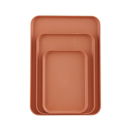 Fast Food Tray Set, 3 Pack Plastic Reusable Multi-Purpose Non-Slip Rectangle Serving Tray for Cafeteria Restaurant Home Kitchen (Orange)