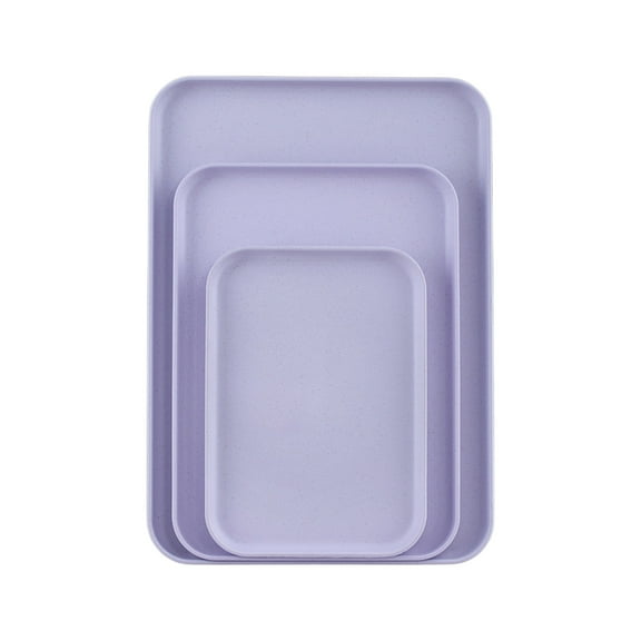 Fast Food Tray Set, 3 Pack Plastic Reusable Multi-Purpose Non-Slip Rectangle Serving Tray for Cafeteria Restaurant Home Kitchen (Purple)