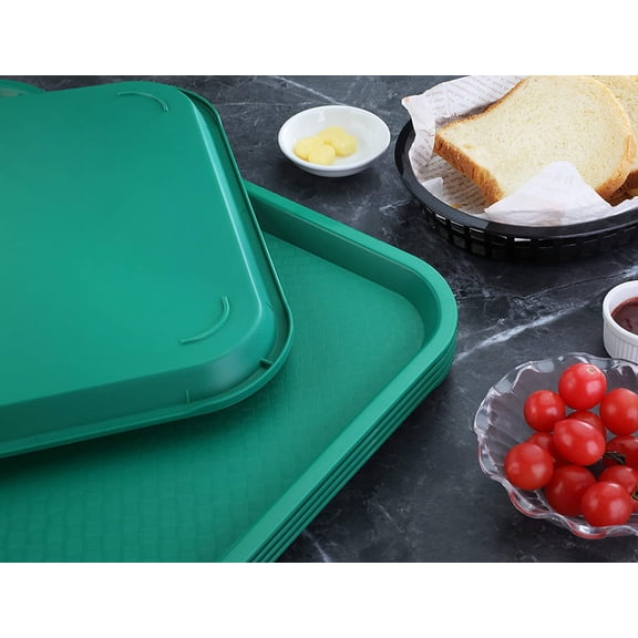 Fast Food Tray Set of 12 Green 10x14 Inch Polypropylene Serving Trays for Commercial Kitchen