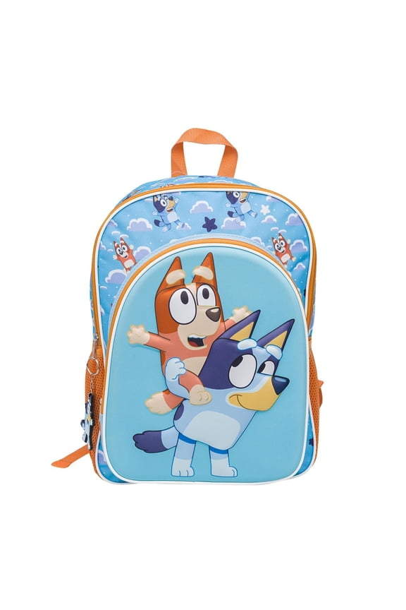 Bluey 3D 16 Inches School Backpack & 2 Mesh Side Pockets, 93877