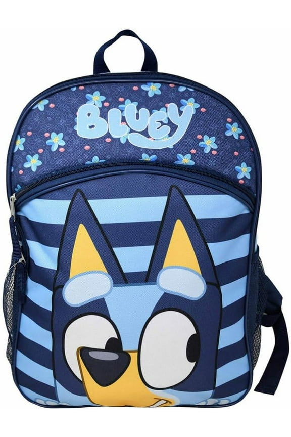 Fast Forward Bluey Kids 16" Backpack, Navy Blue with Floral Pattern