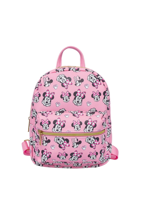 Disney Minnie Mouse 10 PU Small Backpack Cute Mini Daypack with Front Pocket