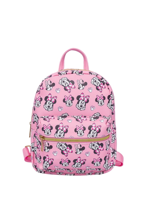 Disney Minnie Mouse 10 PU Small Backpack  Cute Mini Daypack with Front Pocket