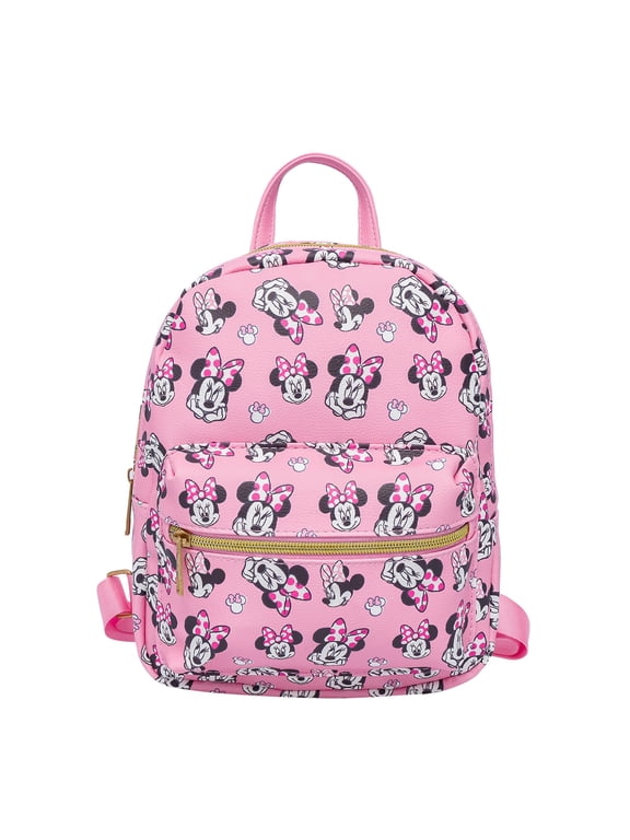 Disney Minnie Mouse 10 PU Small Backpack Cute Mini Daypack with Front Pocket