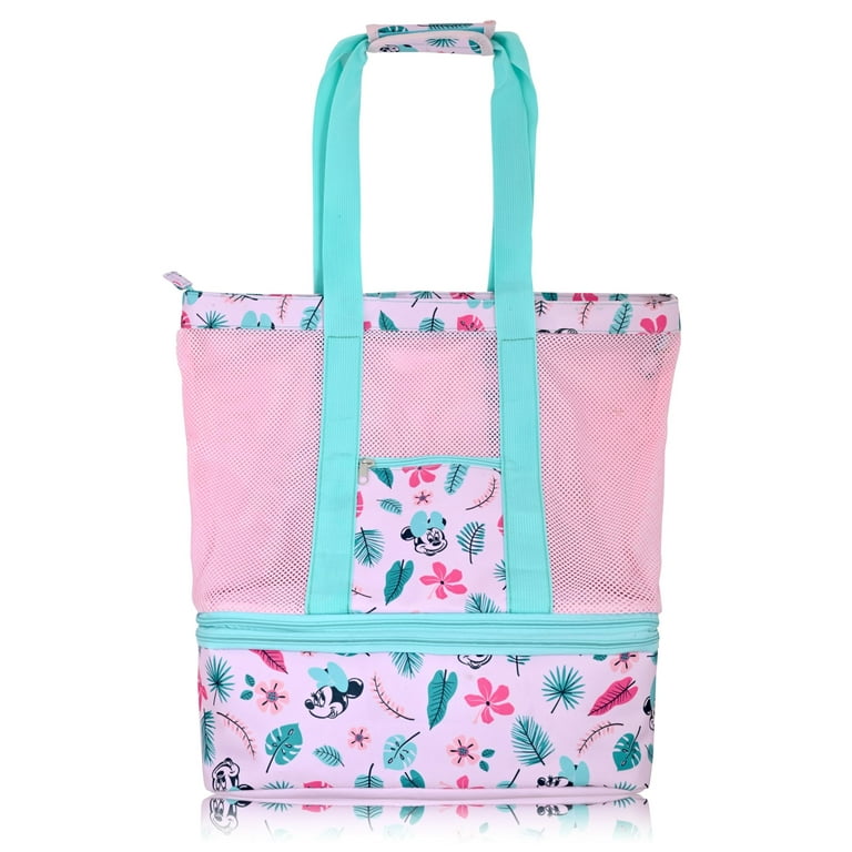 Fast Forward Disney Minnie Mouse Beach Bag Tote Bag for Women Mesh Beach Tote Bag Reusable Grocery Bag with Detachable Insulated Bag Pink Travel