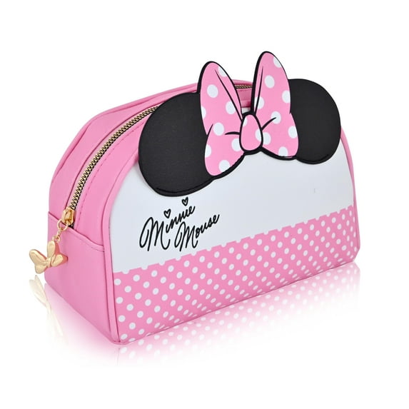 Fast Forward Disney Minnie Mouse Makeup Bag for Women | Minnie Mouse PU Leather Travel Toiletry Bag for Women | Make Up Travel Bag Cosmetic Bag Makeup Pouch