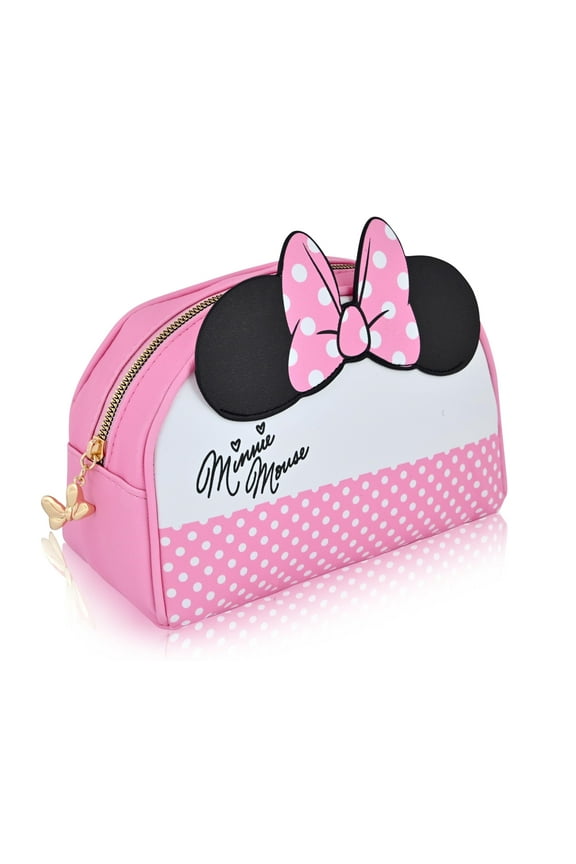 Fast Forward Disney Minnie Mouse Makeup Bag for Women | Minnie Mouse PU Leather Travel Toiletry Bag for Women | Make Up Travel Bag Cosmetic Bag Makeup Pouch