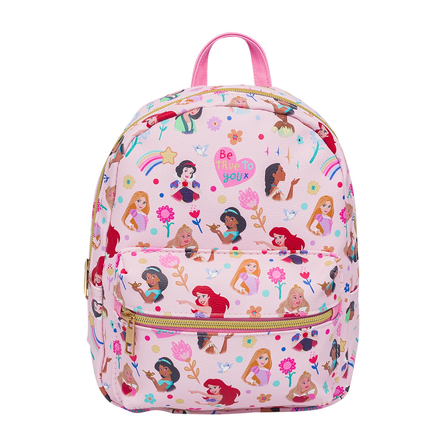 Fast Forward Disney Princess 10” PU Small Backpack – Cute Mini Daypack with Front Pocket