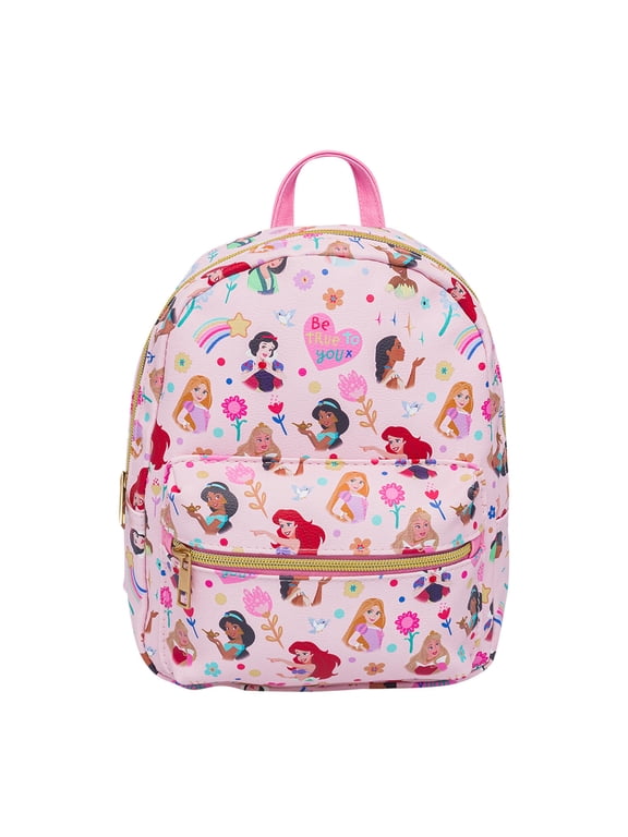 Disney Princess 10 PU Small Backpack Cute Mini Daypack with Front Pocket