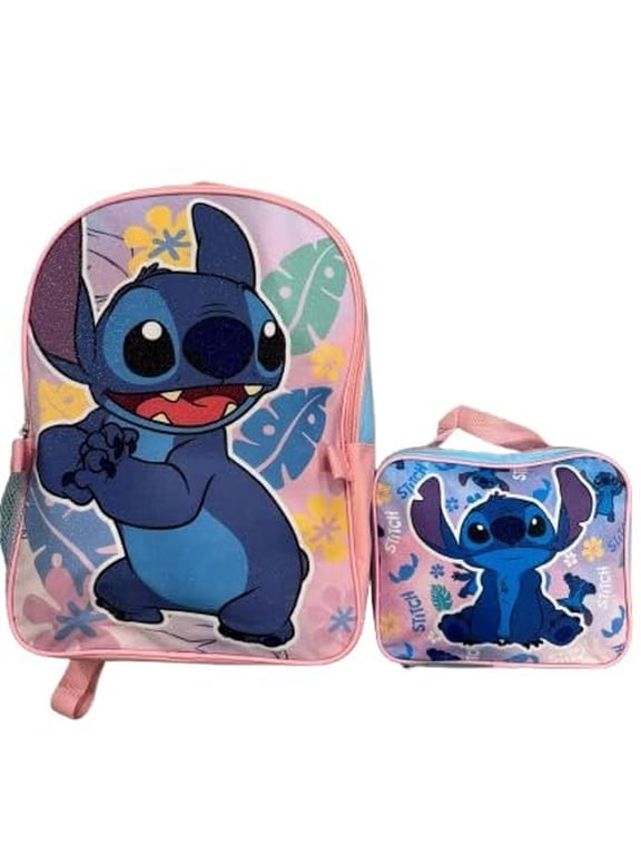 Disney Stitch 16" Backpack With Lunch Bag - Licensed Characters Kids Schoolbag