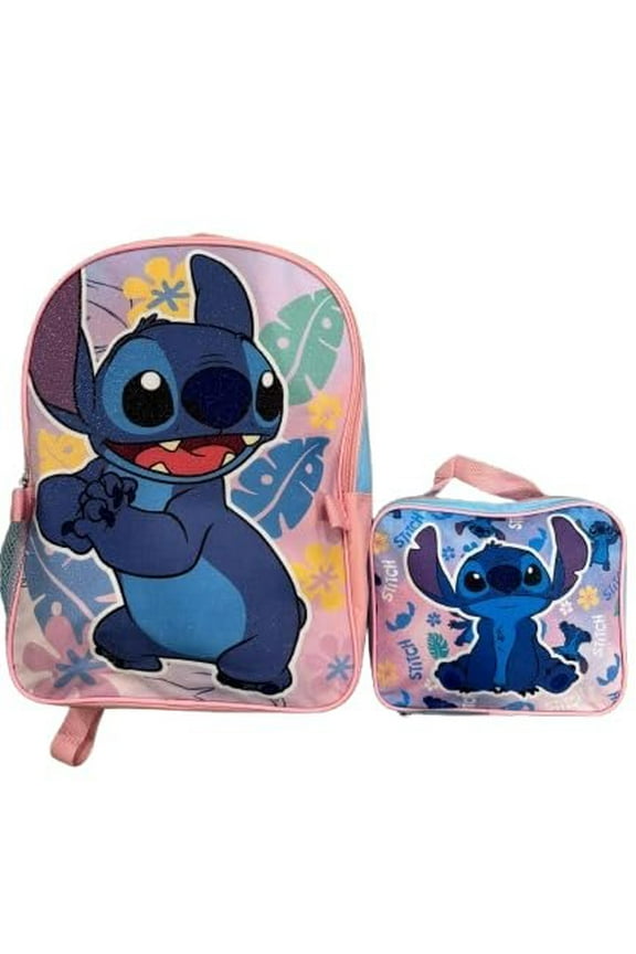 Disney Stitch 16" Backpack With Lunch Bag - Licensed Characters Kids Schoolbag
