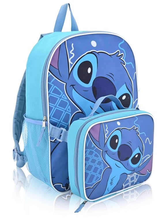 Disney Stitch 16" Backpacks With Lunch Bag - Licensed Characters Kids Schoolbag