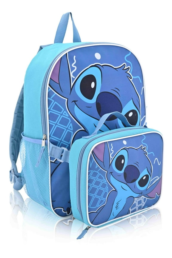 Disney Stitch 16" Backpacks With Lunch Bag - Licensed Characters Kids Schoolbag