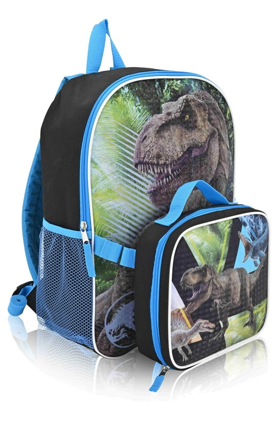 Jurassic Park 16" Backpacks With Lunch Bag - Licensed Characters Kids Schoolbag
