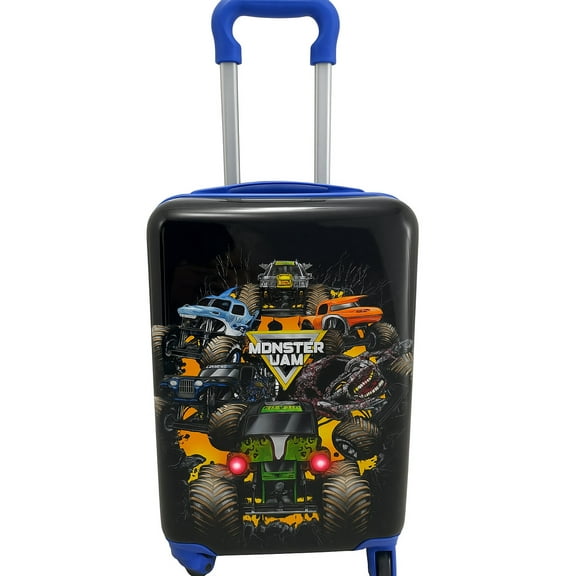 Fast Forward Monster Jam 20" Hardshell Luggage - Cute & Durable Hard-side Suitcase for Travel with Spinner Wheels 20"x12"x8"