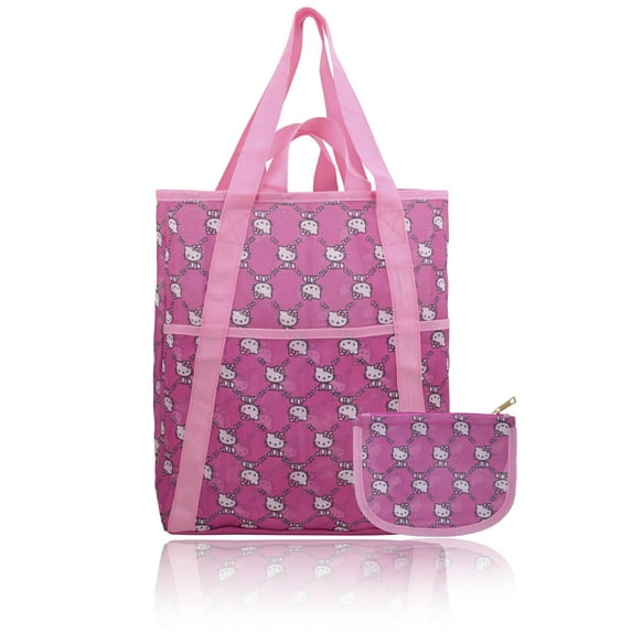 Fast Forward Sanrio Hello Kitty Beach Bag Tote Bag for Women Mesh Beach Tote Bag Reusable Grocery Bag | Pink Travel Bag Hello Kitty Accessories