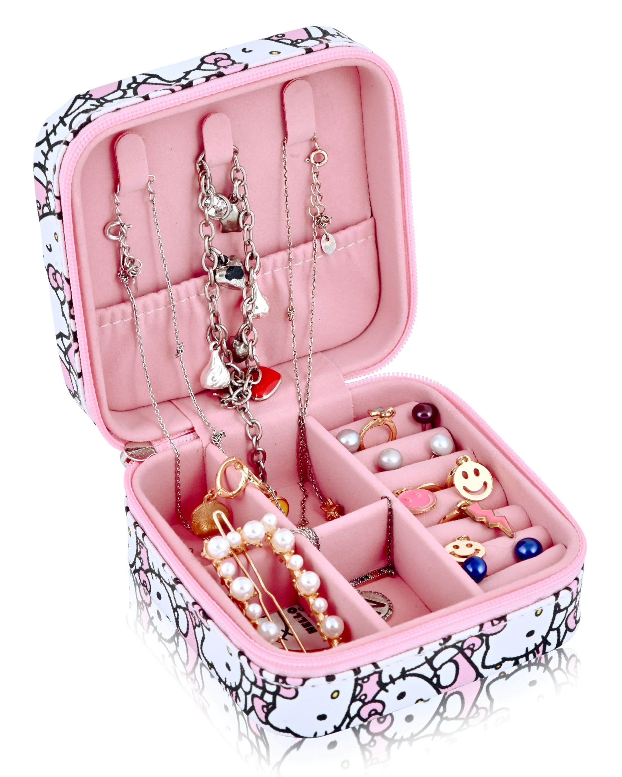 Fast Forward Sanrio Hello Kitty Jewelry Box for Women | Multiple Compartment Jewelry Organizer and Storage Jewelry Holder Gift Box | Jewelry Travel Case with Zipper