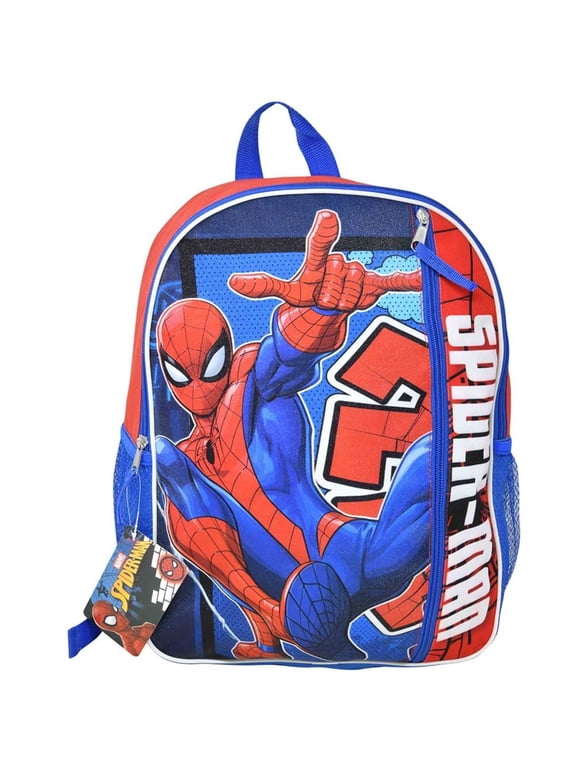 Fast Forward Spiderman 16" Kids Cartoon School Bag with Front Pocket & Side Mesh, Lightweight Travel Backpack for Boys