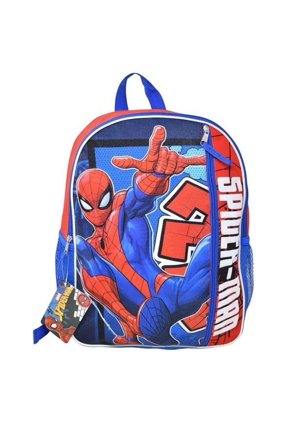 Fast Forward Spiderman 16" Kids Cartoon School Bag with Front Pocket & Side Mesh, Lightweight Travel Backpack for Boys