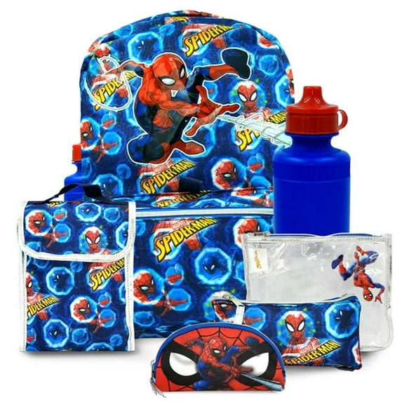 Fast Forward Spiderman Child All Occasion Backpack for Kids- 6 Piece Set - Backpack with Lunch Box