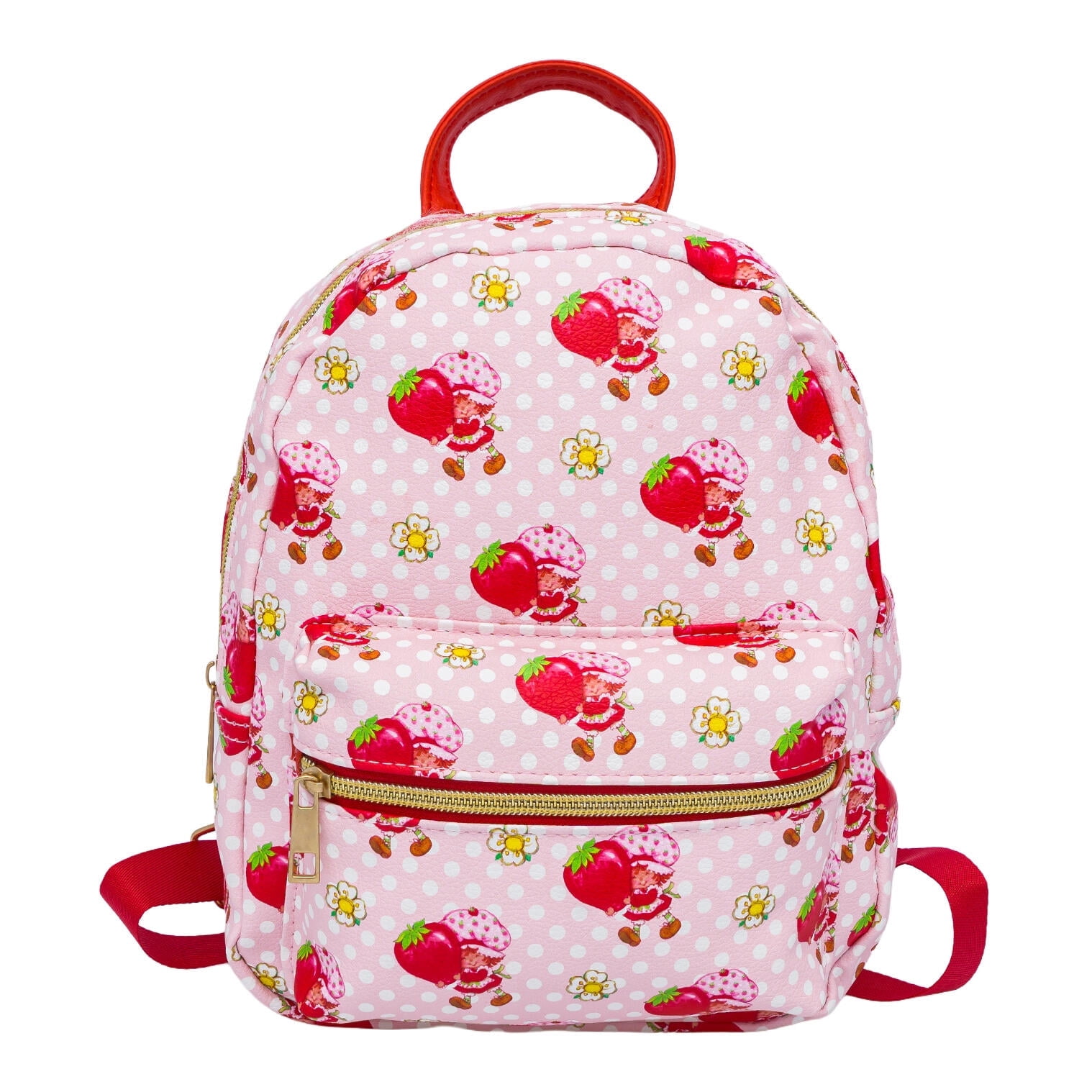 Fast Forward Strawberry Shortcake 10” PU Small Backpack – Cute Mini Daypack with Front Pocket