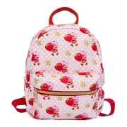 Fast Forward Strawberry Shortcake 10  PU Small Backpack   Cute Mini Daypack with Front Pocket