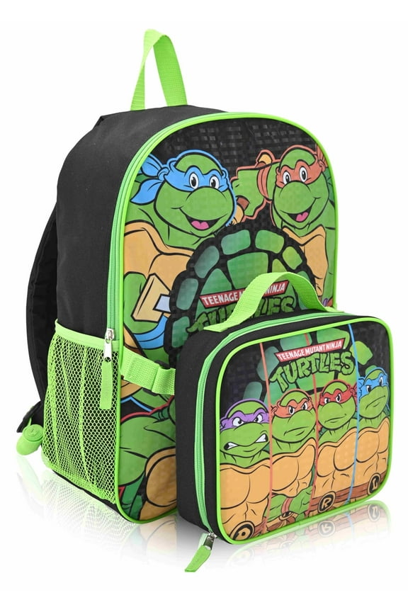 Teenage Mutant Ninja Turtles 16" Backpacks With Lunch Bag - Licensed Characters Kids Schoolbag