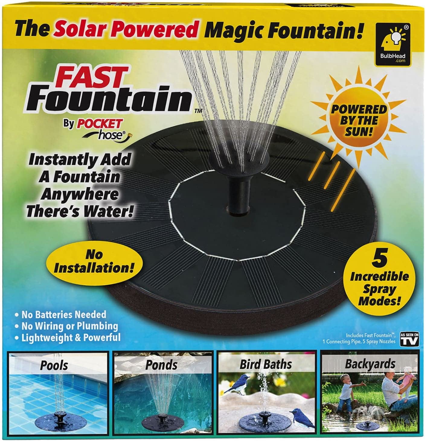 Fast Fountain by Pocket Hose, as Seen on TV, Solar Power Water Fountain,  Pools and Ponds, Plastic